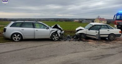 Czołowe zderzenie dwóch pojazdów w Bończy-Kolonia