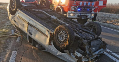 Dachowanie Renault w miejscowości Karczmiska. Powodem śliska nawierzchnia