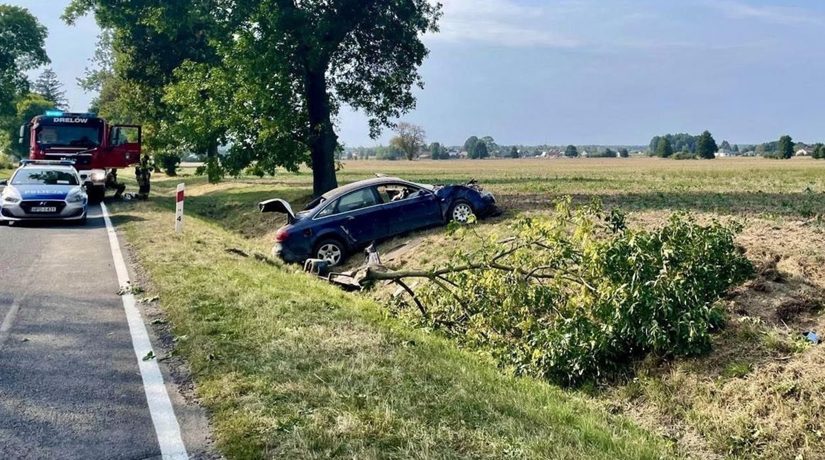 Śmiertelny wypadek w Drelowie. Kierujący Audi wjechał do rowu i wypadł z auta