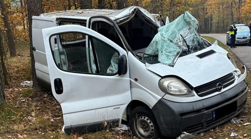 18-latek stracił panowanie nad dostawczakiem i uderzył w drzewo. Trafił do szpitala